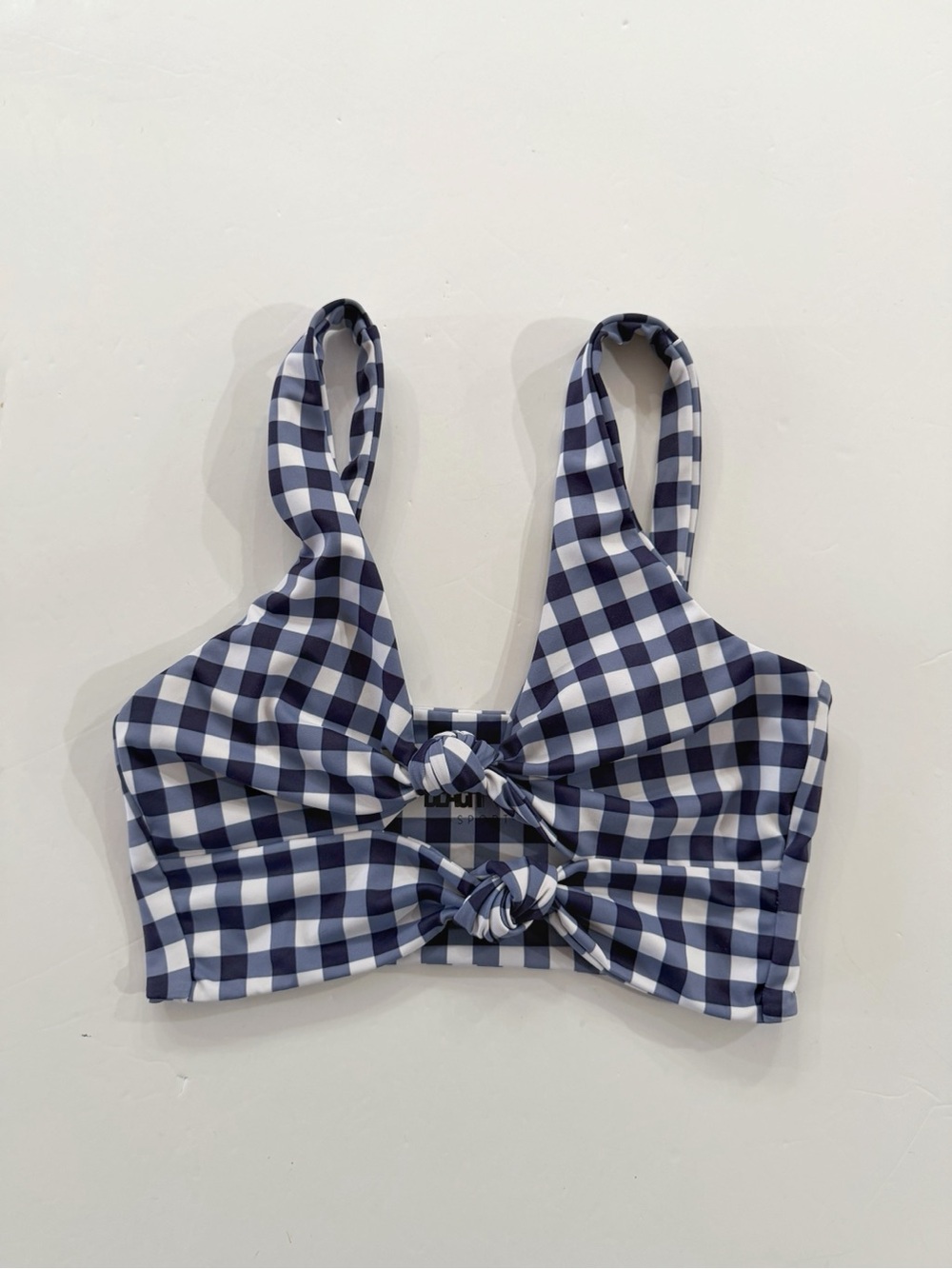 Beach Riot Bowie Top Women M Blue White Gingham Double Knot Crop Top Preppy